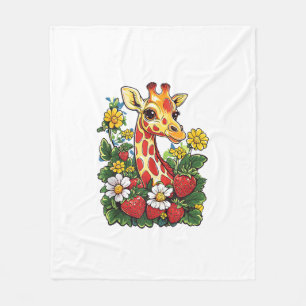 Giraffe Erdbeeren und Blume Grafische Niedliche Gi Fleecedecke