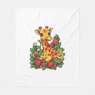 Giraffe Erdbeeren und Blume Grafische Niedliche Gi Fleecedecke