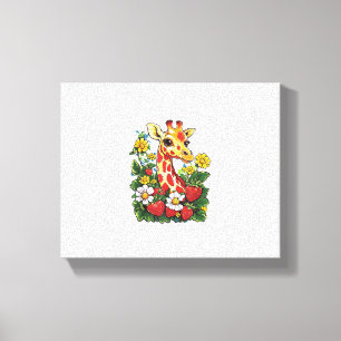 Giraffe Erdbeeren und Blume Grafische Niedliche Gi Leinwanddruck