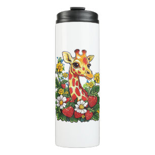 Giraffe Erdbeeren und Blume Grafische Niedliche Gi Thermosbecher