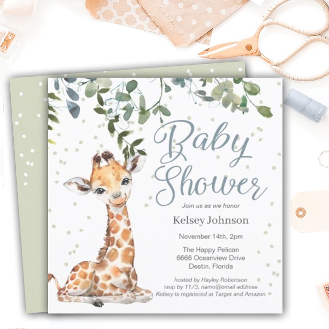Giraffe Eucalyptus Greenery Baby Shower Einladung (Von Creator hochgeladen)