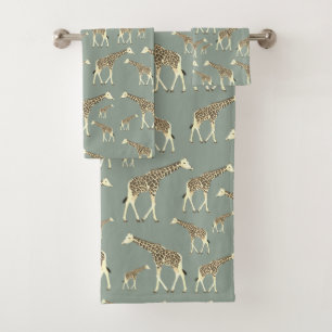 Giraffe Exotic Animal Pattern Sage Green Badhandtuch Set