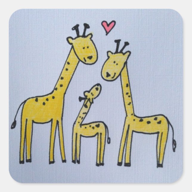 Giraffe Familienaufkleber Quadratischer Aufkleber (Vorderseite)