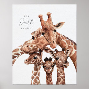 Giraffe Familienportrait Familie fünf, Safari-Deko Poster