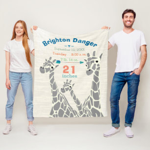 Giraffe Family Baby Boy Stats Geburtstagsaufzeichn Fleecedecke