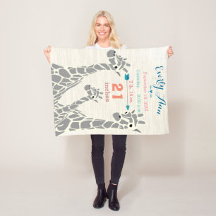 Giraffe Family Baby Girl Stats Geburtstagsaufzeich Fleecedecke