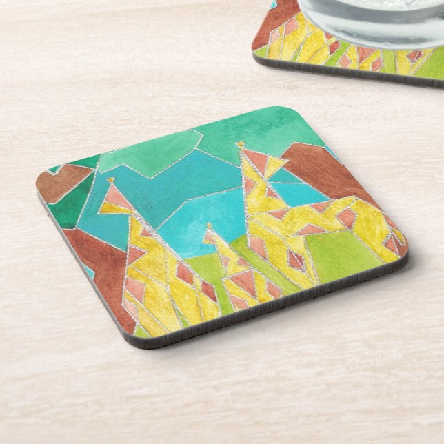 Giraffe Family Original Abstract Art Getränkeuntersetzer (Linke Seite)