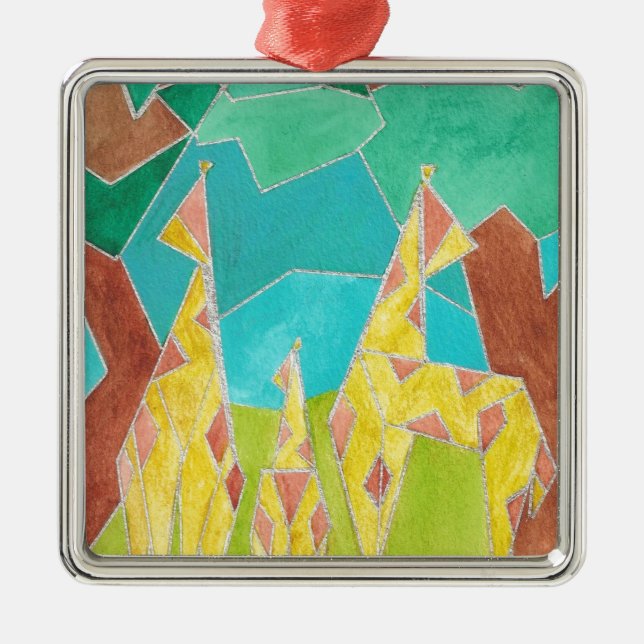 Giraffe Family Original Abstract Art Ornament Aus Metall (Vorne)