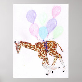 Giraffe fliegt mit einigen Luftballons Poster