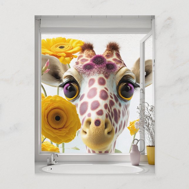 Giraffe-Flüchtige Blicke im Fenster Postkarte (Vorderseite)