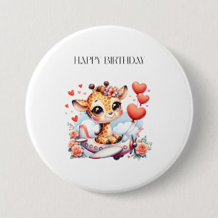 Giraffe Flugzeug Geburtstag Button