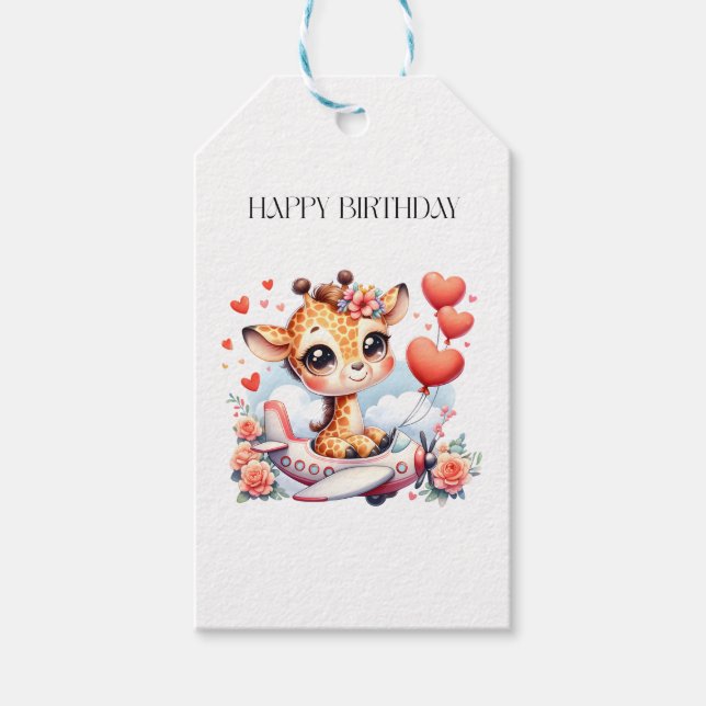 Giraffe Flugzeug Geburtstag Geschenkanhänger (Vorderseite)
