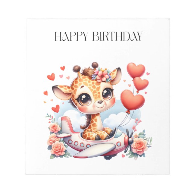 Giraffe Flugzeug Geburtstag Notizblock (Vorderseite)