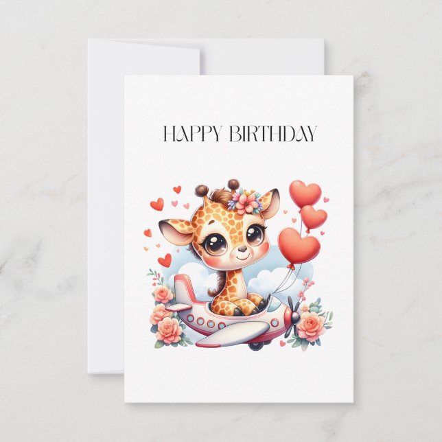 Giraffe Flugzeug Geburtstag RSVP Karte (Vorderseite)