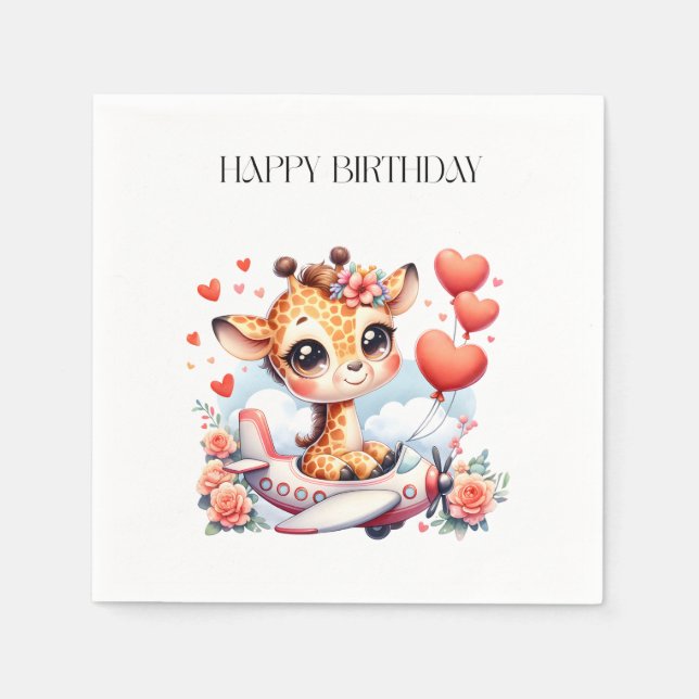 Giraffe Flugzeug Geburtstag Serviette (Vorderseite)