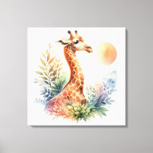 Giraffe, Foliage und Mond Leinwanddruck