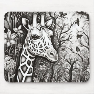 Giraffe Friedlich Nature Prairie Sketch Zeichnend Mousepad
