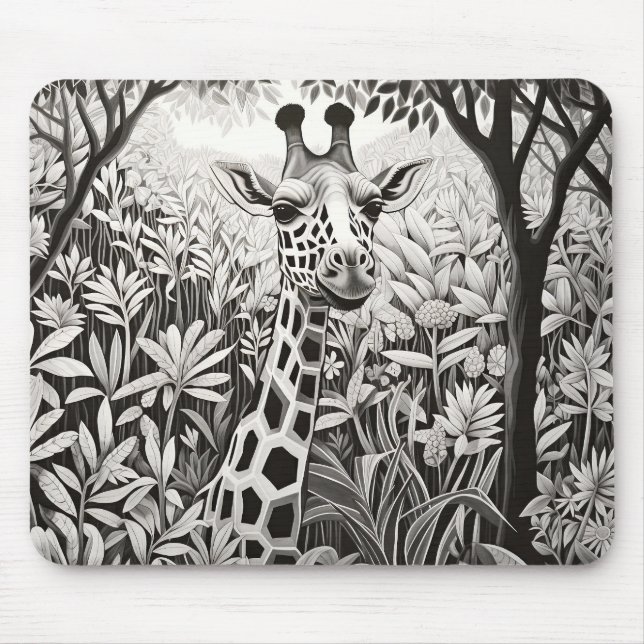 Giraffe Friedlich Nature Prairie Sketch Zeichnend  Mousepad (Vorne)