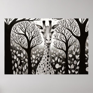 Giraffe Friedlich Nature Prairie Sketch Zeichnend Poster