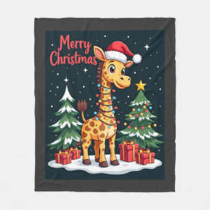 Giraffe Frohe Weihnachten Baum Beleuchtung Santa G Fleecedecke