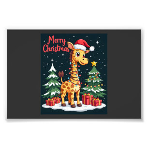 Giraffe Frohe Weihnachten Baum Beleuchtung Santa G Fotodruck