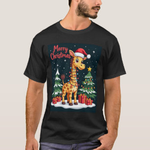 Giraffe Frohe Weihnachten Baumbeleuchtung Santa Gi T-Shirt