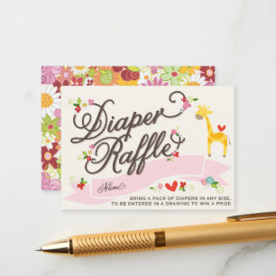 Giraffe Frühlingsblumen Windel-Raffle-Ticketkarte Begleitkarte