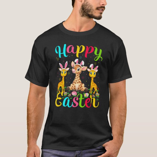 Giraffe Funny Easter Egg Bunny Giraffe Happy East T-Shirt (Vorderseite)