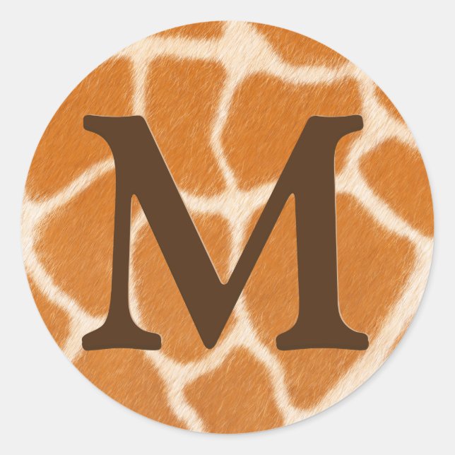 Giraffe Fur Animal Print Dark Brown Mit Monogramm Runder Aufkleber (Vorderseite)