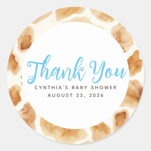 Giraffe Fur Print Niedlich Brown Blue Vielen Dank Runder Aufkleber (Vorderseite)