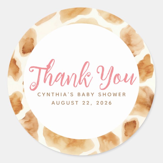 Giraffe Fur Print Niedlich Pink Brown Vielen Dank Runder Aufkleber (Vorderseite)