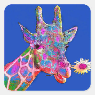 Giraffe für viele Farben mit Blume Quadratischer Aufkleber