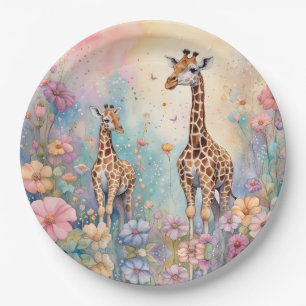 Giraffe Garden Pastel Pappteller
