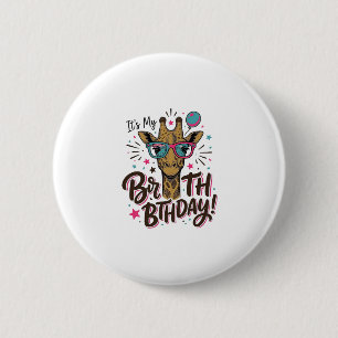 Giraffe-Geburtstags-Shirt mit Vintage-Gravur_1 Button