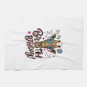 Giraffe-Geburtstags-Shirt mit Vintage-Gravur_1 Geschirrtuch