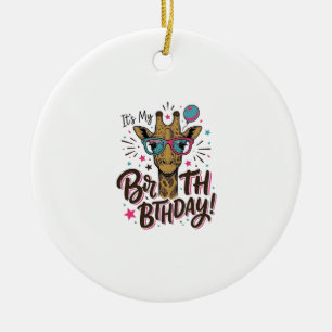 Giraffe-Geburtstags-Shirt mit Vintage-Gravur_1 Keramik Ornament