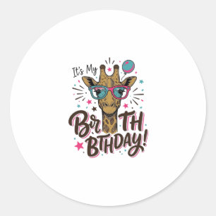 Giraffe-Geburtstags-Shirt mit Vintage-Gravur_1 Runder Aufkleber