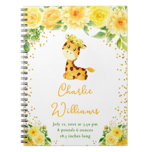 Giraffe Gelbe Blumen Geburtsstatistik Notizblock