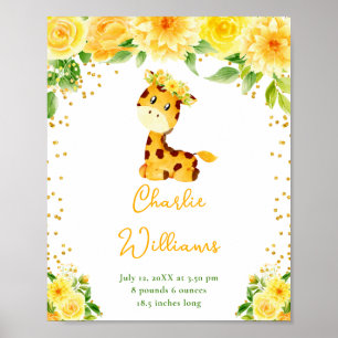 Giraffe Gelbe Blumen Geburtsstatistik Poster
