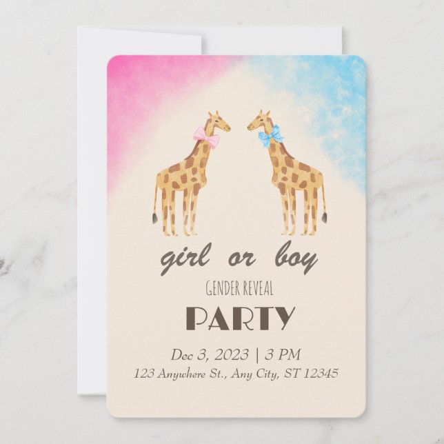 Giraffe Gender Reveal Party Girl or Boy Einladung (Vorderseite)