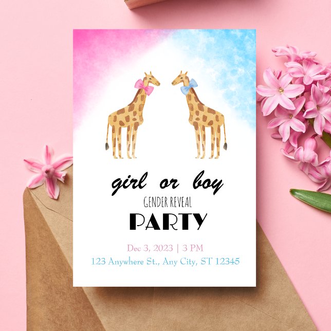 Giraffe Gender Reveal Party Girl or Boy Einladung (Front)