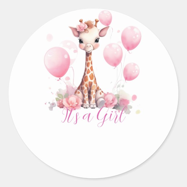 Giraffe Girl Baby Shower Round Sticker (Vorderseite)