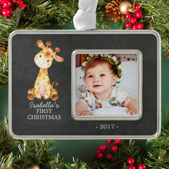 Giraffe Girl Baby's First Christmas Foto Ornament Rahmen-Ornament Silber (Von Creator hochgeladen)