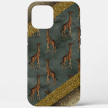 Giraffe Gold Glitzer Elegante Grüne Safari