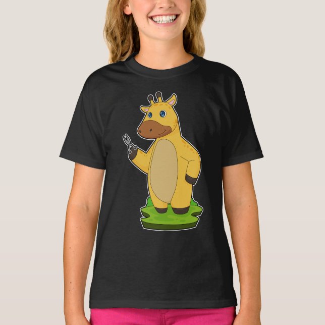 Giraffe Hairdresser Schere T-Shirt (Vorderseite)