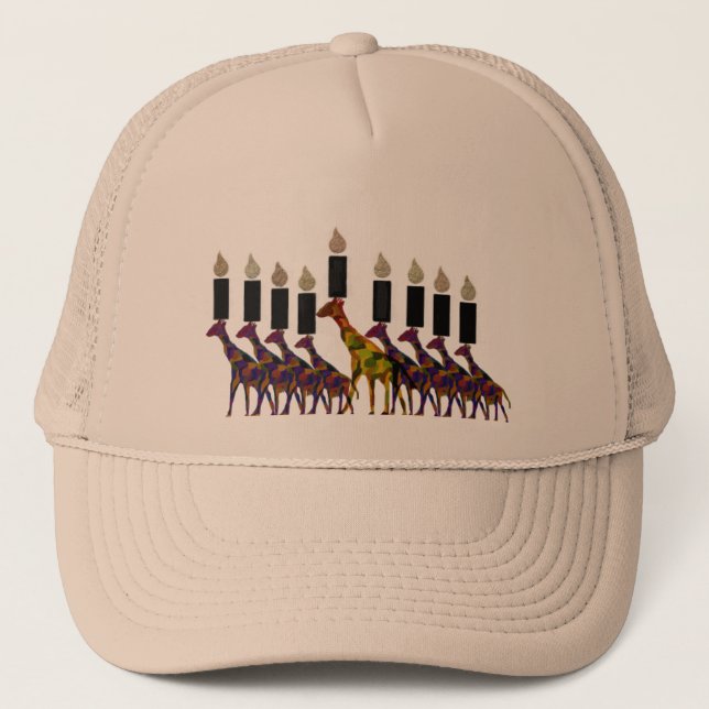 Giraffe Hannukah Menorah Truckerkappe (Vorderseite)