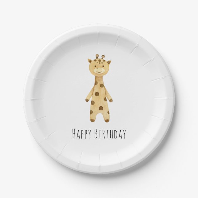 Giraffe "Happy Birthday" niedlich minimalistisch Pappteller (Vorderseite)