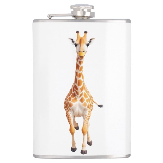 Giraffe Happy Spielspass Springen in die Luft Freu Flachmann (Vorderseite)