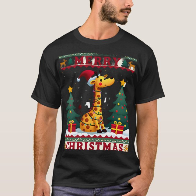 Giraffe-Hässliche-Weihnachtspullover Lustiger-Sant T-Shirt (Vorderseite)