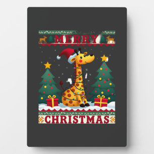 Giraffe-Häßliche-Weihnachtspullover Lustiger-Santa Fotoplatte